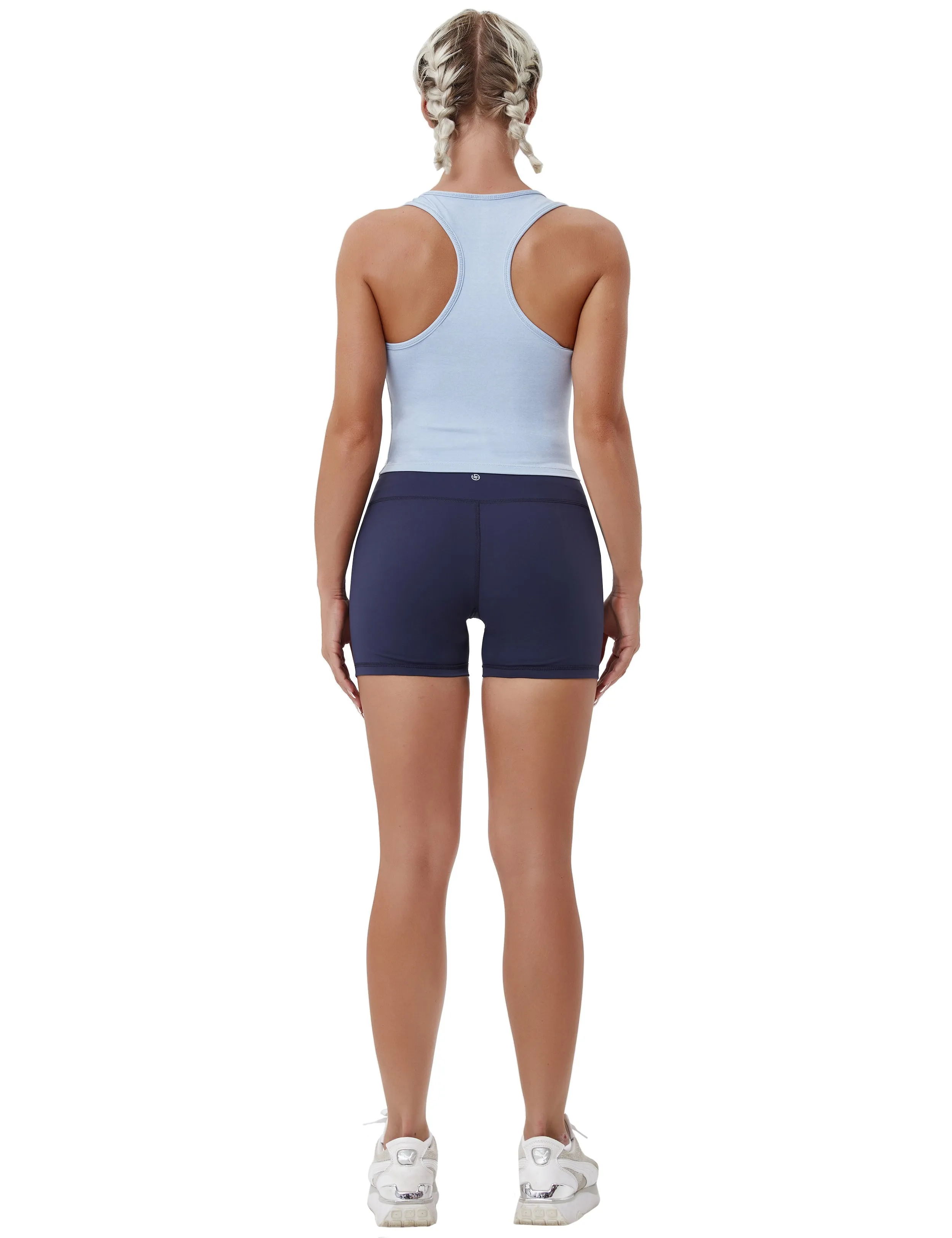 Racerback Athletic Crop Tank Tops heatherblue_Running