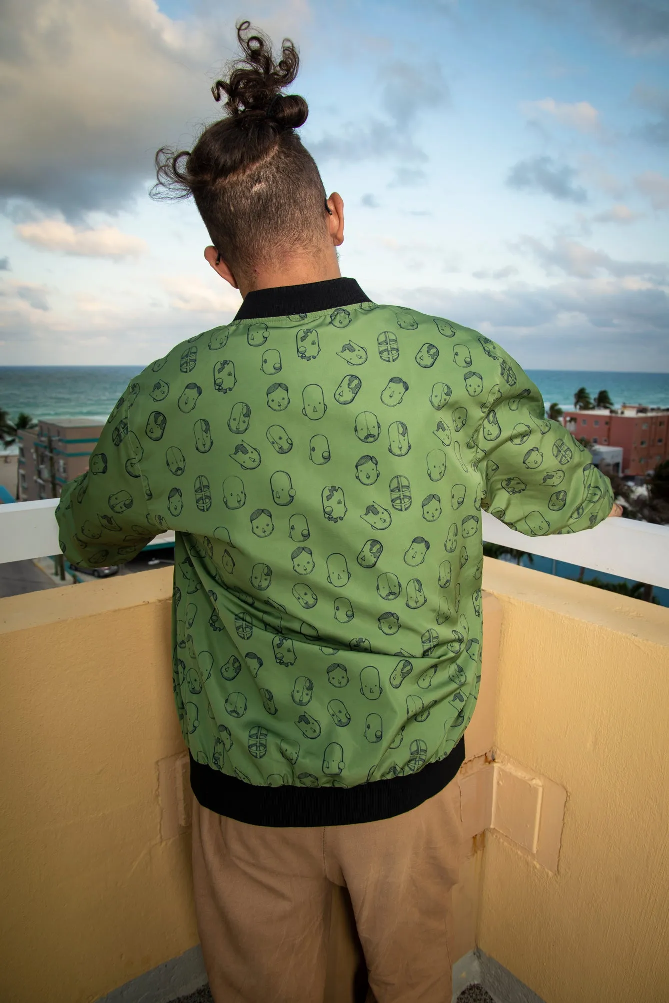 Robot Heads Pattern Print Unisex Bomber Jacket