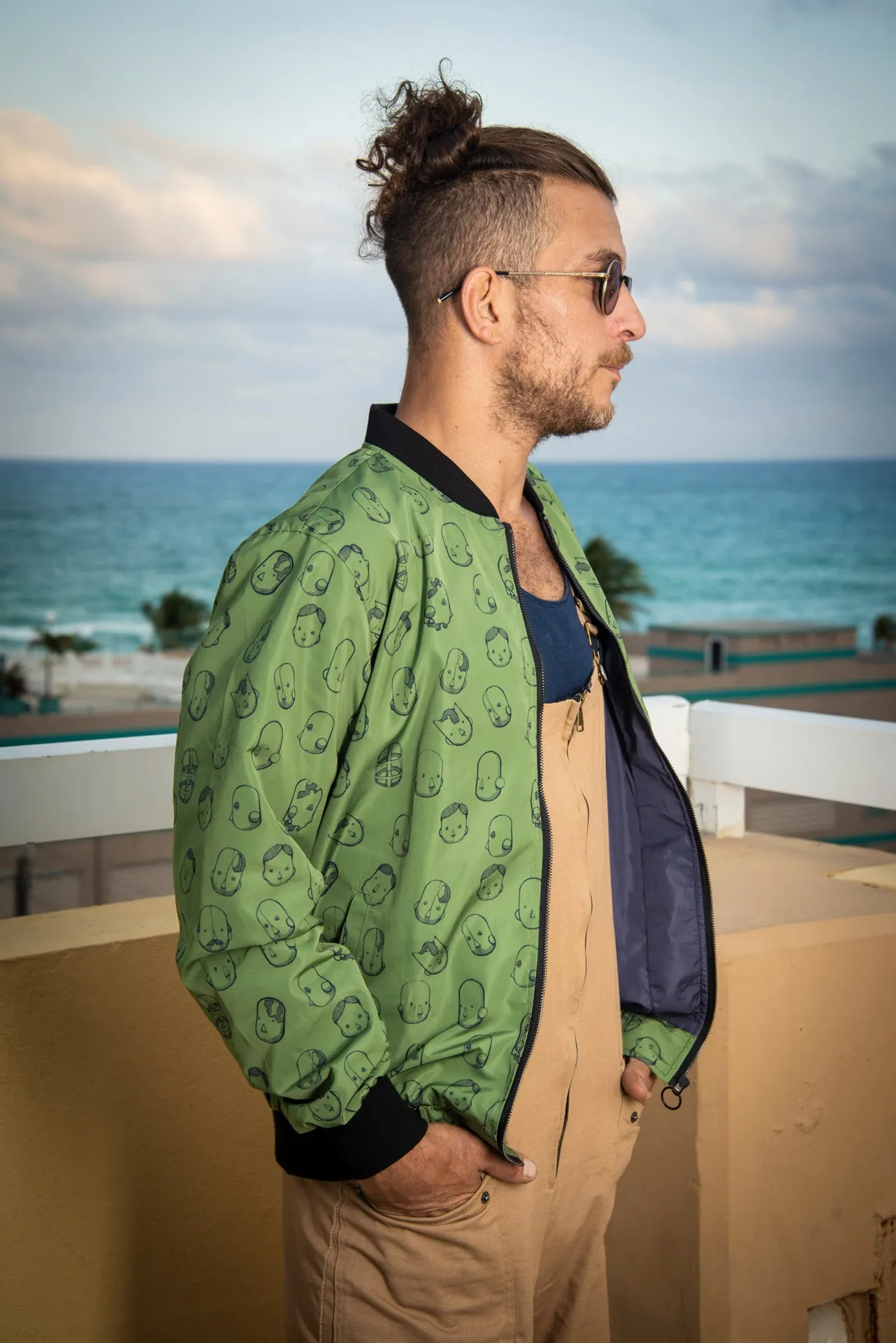 Robot Heads Pattern Print Unisex Bomber Jacket