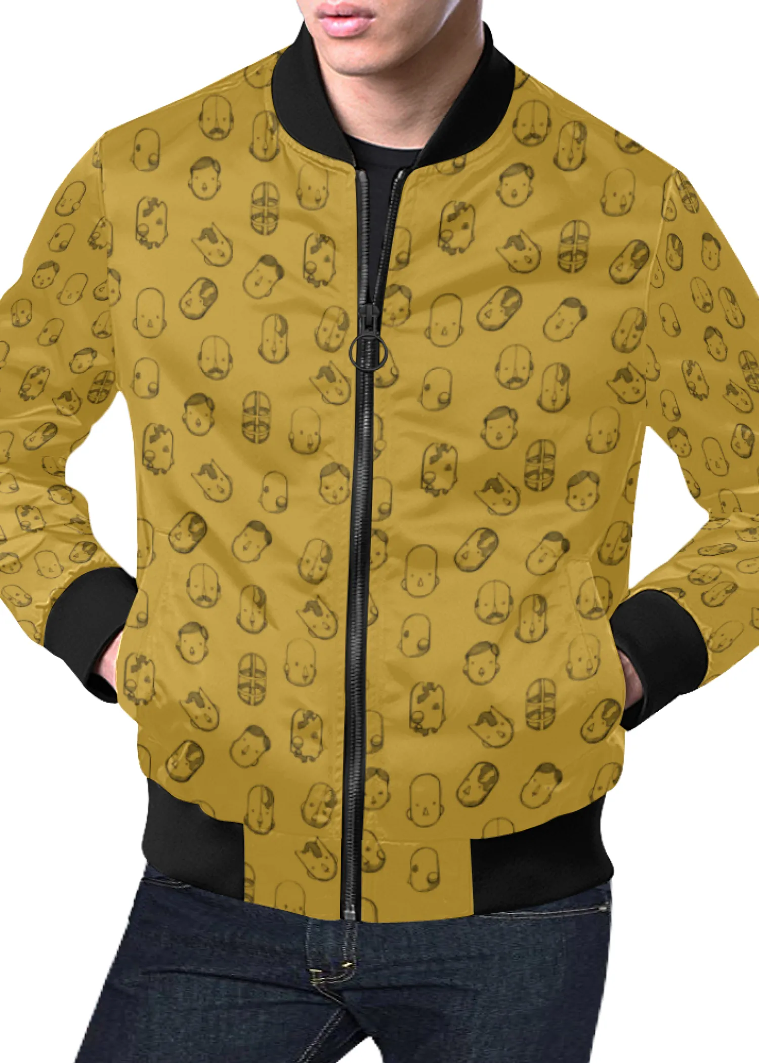 Robot Heads Pattern Print Unisex Bomber Jacket