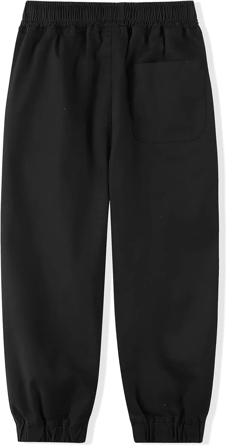 Spring&Gege Boys Jogger Pants Cotton Twill Drawstring Elastic Waist Jogging School Pants