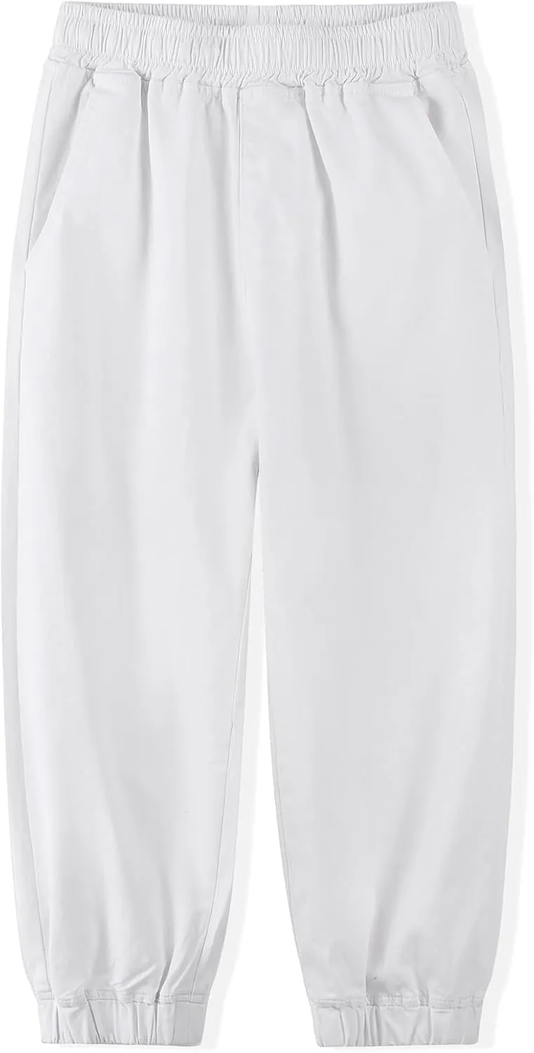 Spring&Gege Boys Jogger Pants Cotton Twill Drawstring Elastic Waist Jogging School Pants