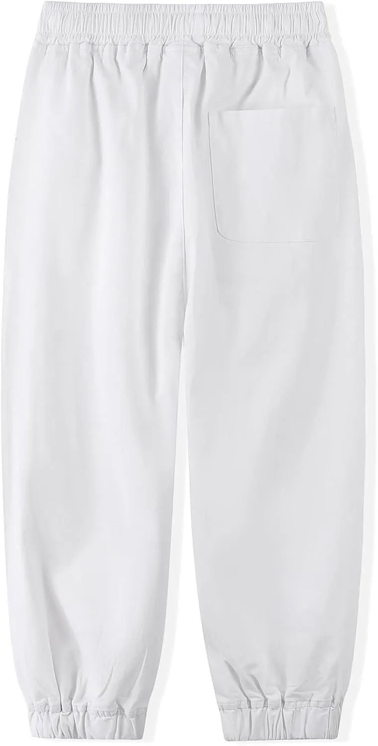 Spring&Gege Boys Jogger Pants Cotton Twill Drawstring Elastic Waist Jogging School Pants