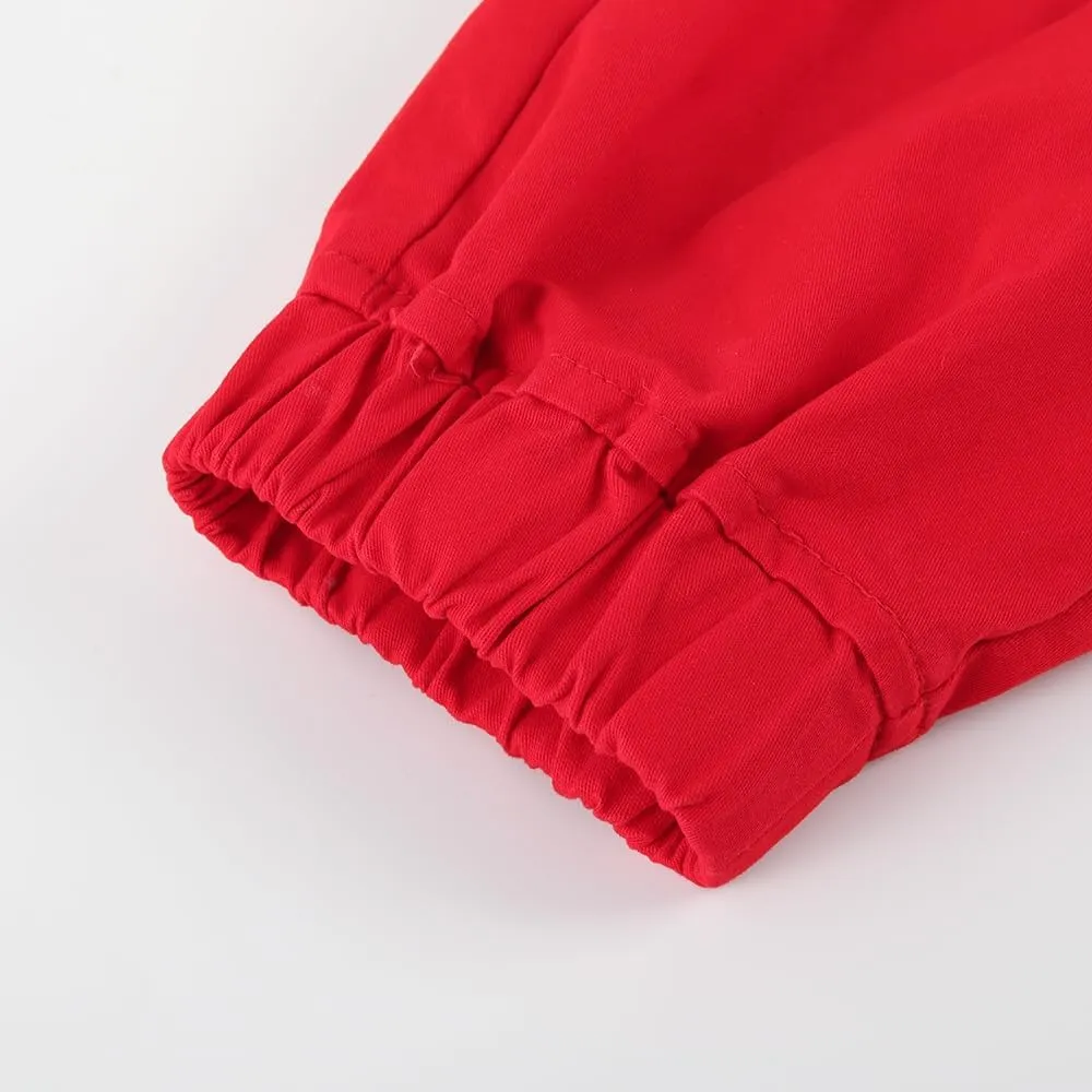 Spring&Gege Boys Jogger Pants Cotton Twill Drawstring Elastic Waist Jogging School Pants