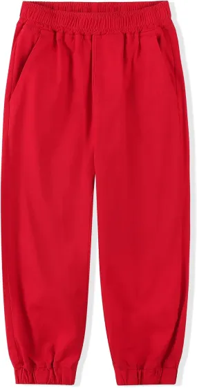 Spring&Gege Boys Jogger Pants Cotton Twill Drawstring Elastic Waist Jogging School Pants