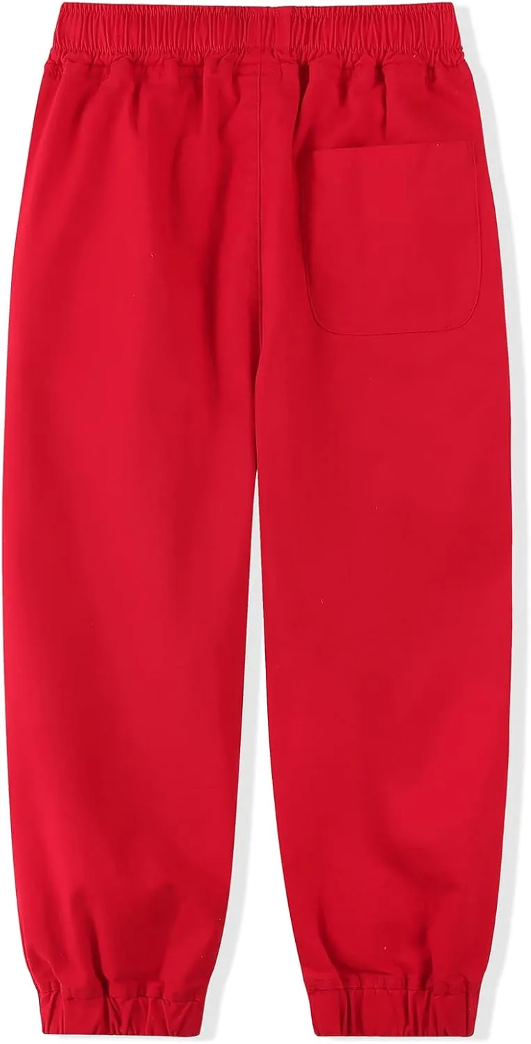 Spring&Gege Boys Jogger Pants Cotton Twill Drawstring Elastic Waist Jogging School Pants