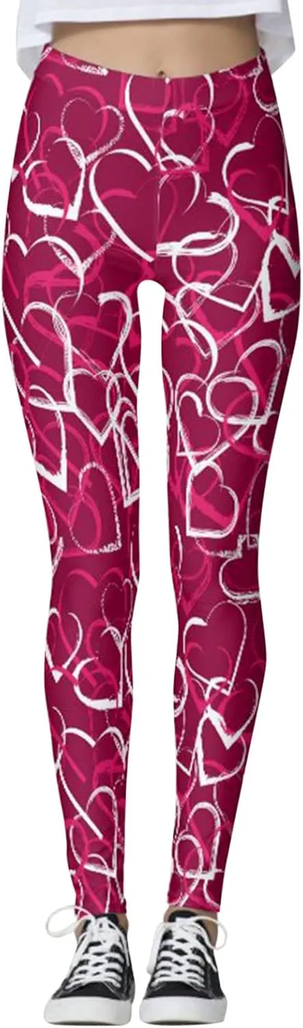 Valentines 2025 Compression Leggings for Women Valentines Grade Valentine's Day High Waisted Workout Leggings Love PatternWomens Leggings Buttery Soft Slimming High Waist Leggings Warm Tights Winter