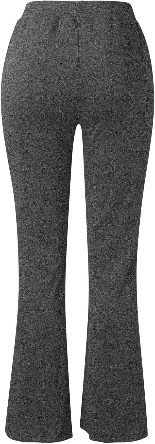 Women Straight Leg Yoga Dress Pants Stretch Bootcut Yoga Trousers Tummy Control Bootleg Pants with Pockets