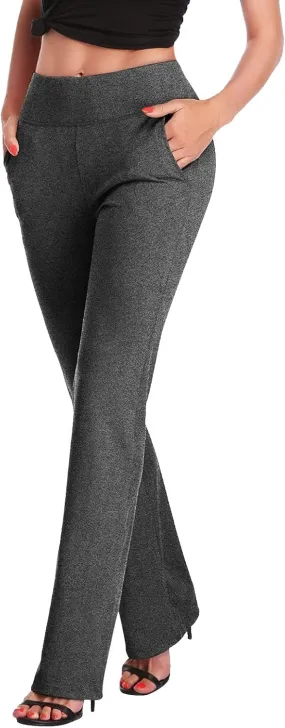 Women Straight Leg Yoga Dress Pants Stretch Bootcut Yoga Trousers Tummy Control Bootleg Pants with Pockets