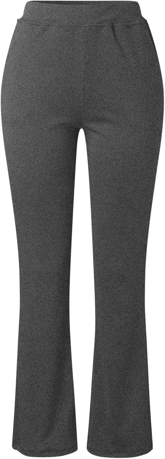 Women Straight Leg Yoga Dress Pants Stretch Bootcut Yoga Trousers Tummy Control Bootleg Pants with Pockets