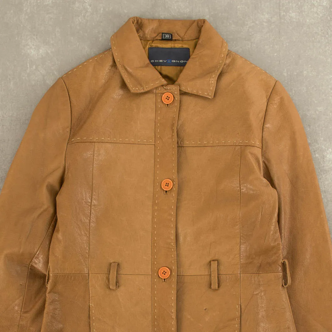 WOMEN'S VINTAGE 1990S CHEVIGNON STITCH LEATHER TRENCH JACKET - MEDIUM