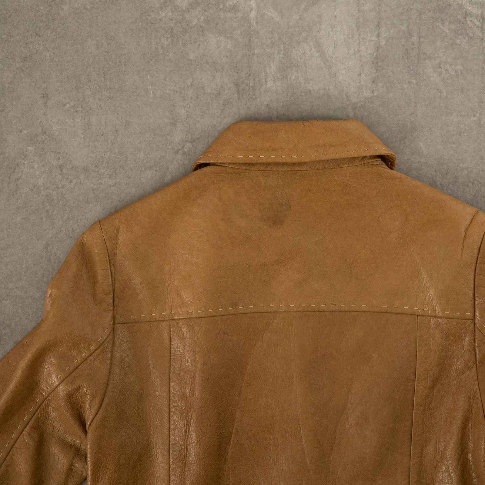 WOMEN'S VINTAGE 1990S CHEVIGNON STITCH LEATHER TRENCH JACKET - MEDIUM