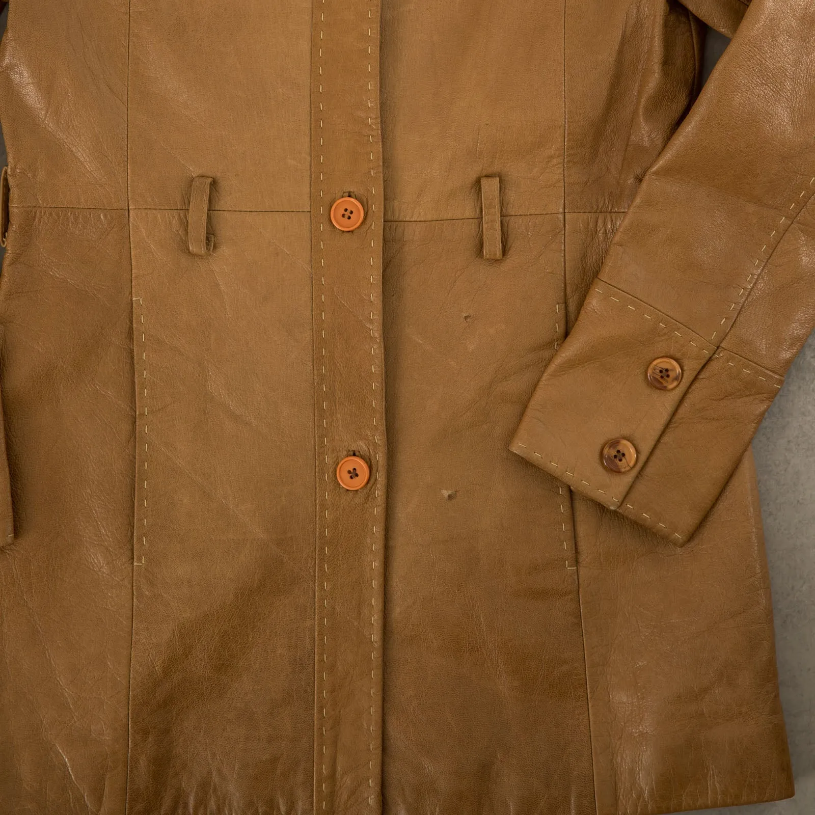 WOMEN'S VINTAGE 1990S CHEVIGNON STITCH LEATHER TRENCH JACKET - MEDIUM