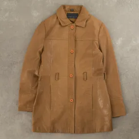 WOMEN'S VINTAGE 1990S CHEVIGNON STITCH LEATHER TRENCH JACKET - MEDIUM