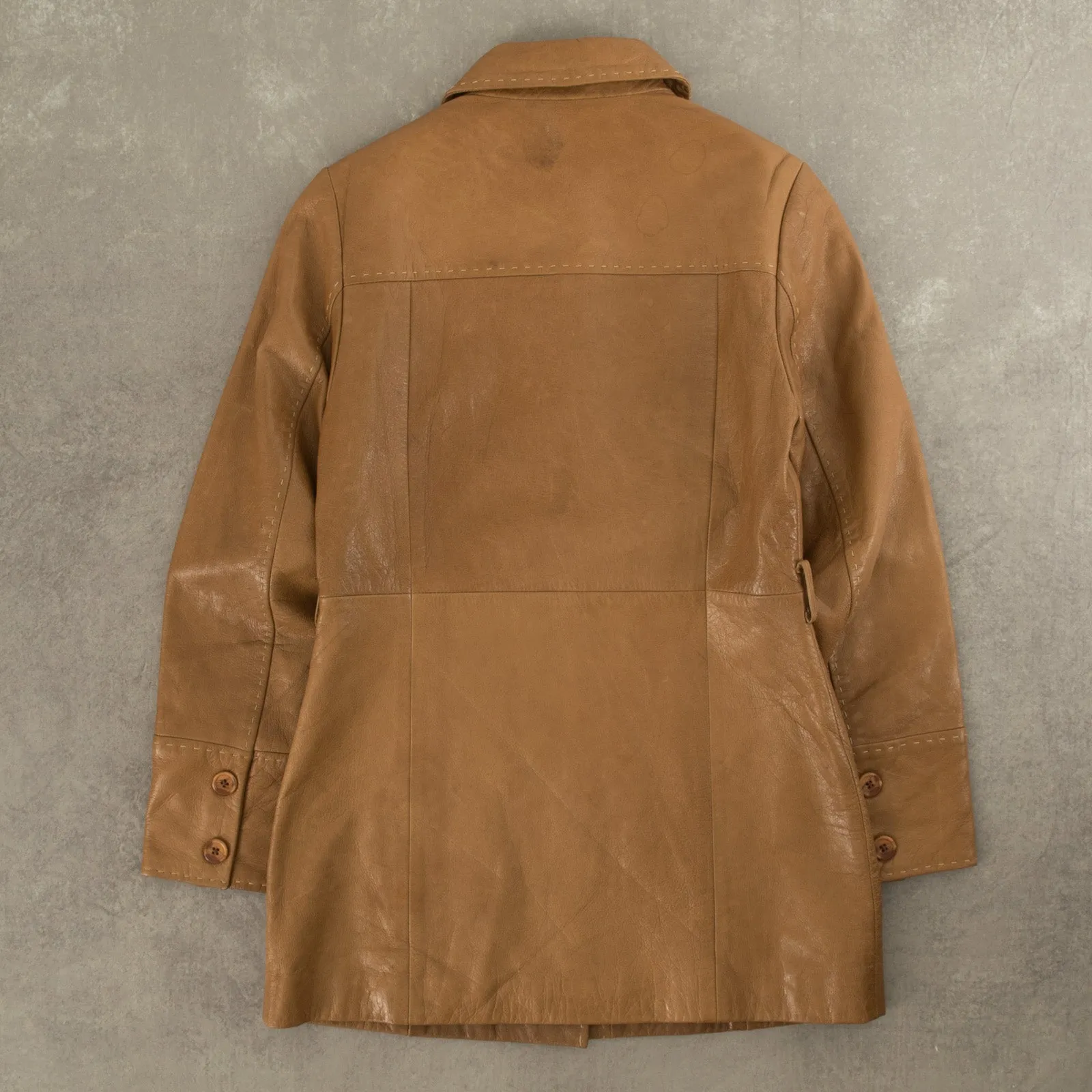 WOMEN'S VINTAGE 1990S CHEVIGNON STITCH LEATHER TRENCH JACKET - MEDIUM
