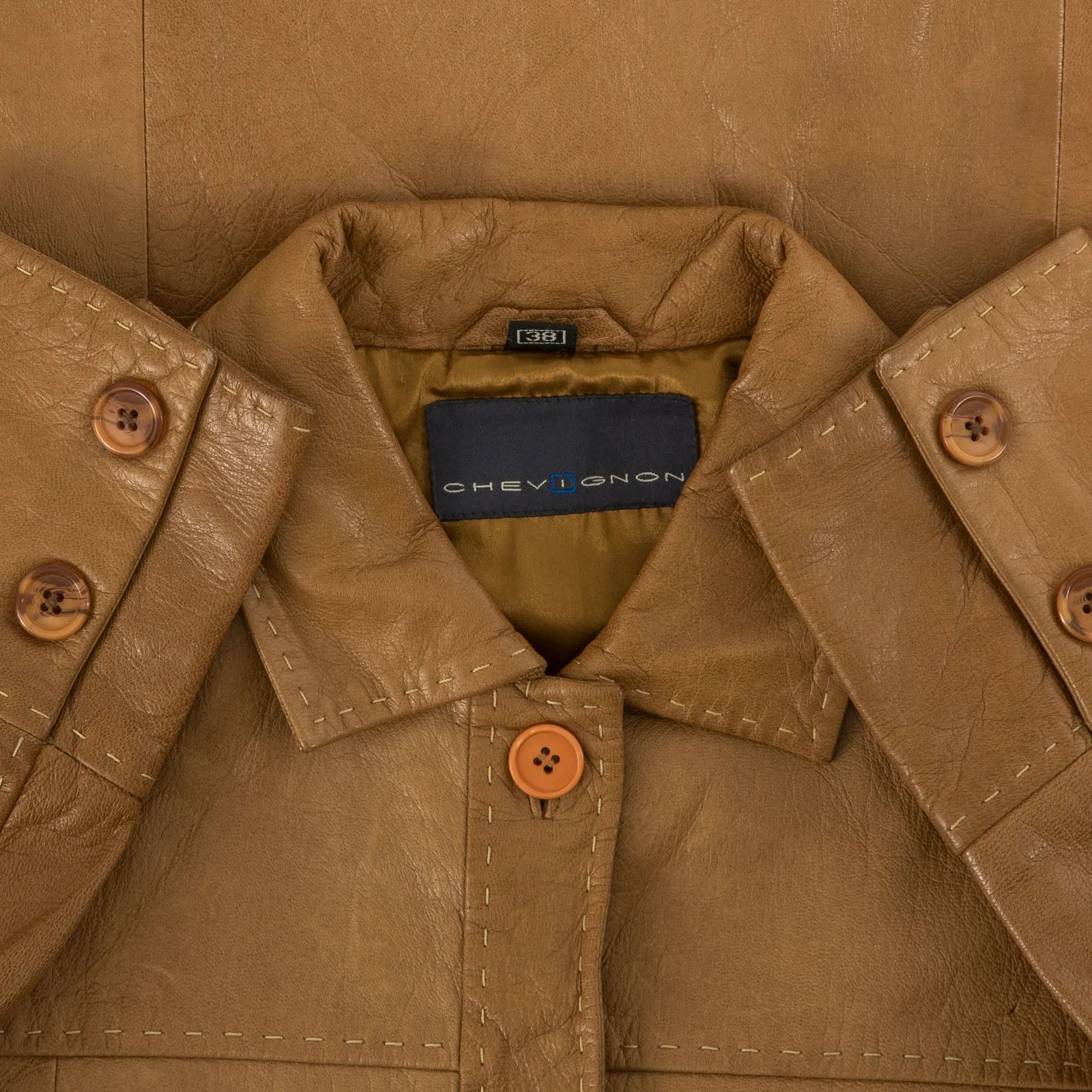 WOMEN'S VINTAGE 1990S CHEVIGNON STITCH LEATHER TRENCH JACKET - MEDIUM
