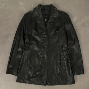 WOMEN'S VINTAGE Y2K LEATHER TRENCH COAT JACKET - LARGE
