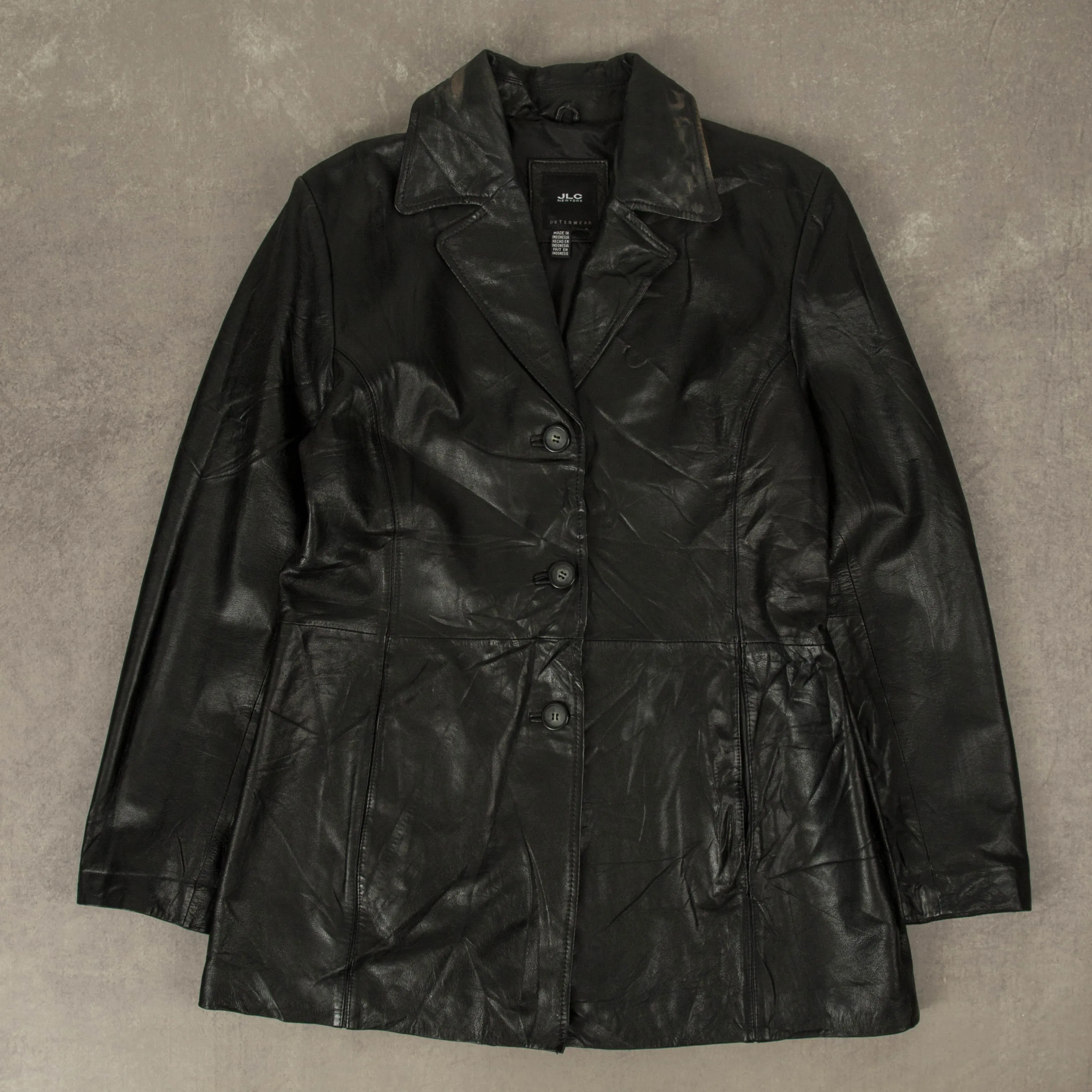 WOMEN'S VINTAGE Y2K LEATHER TRENCH COAT JACKET - LARGE