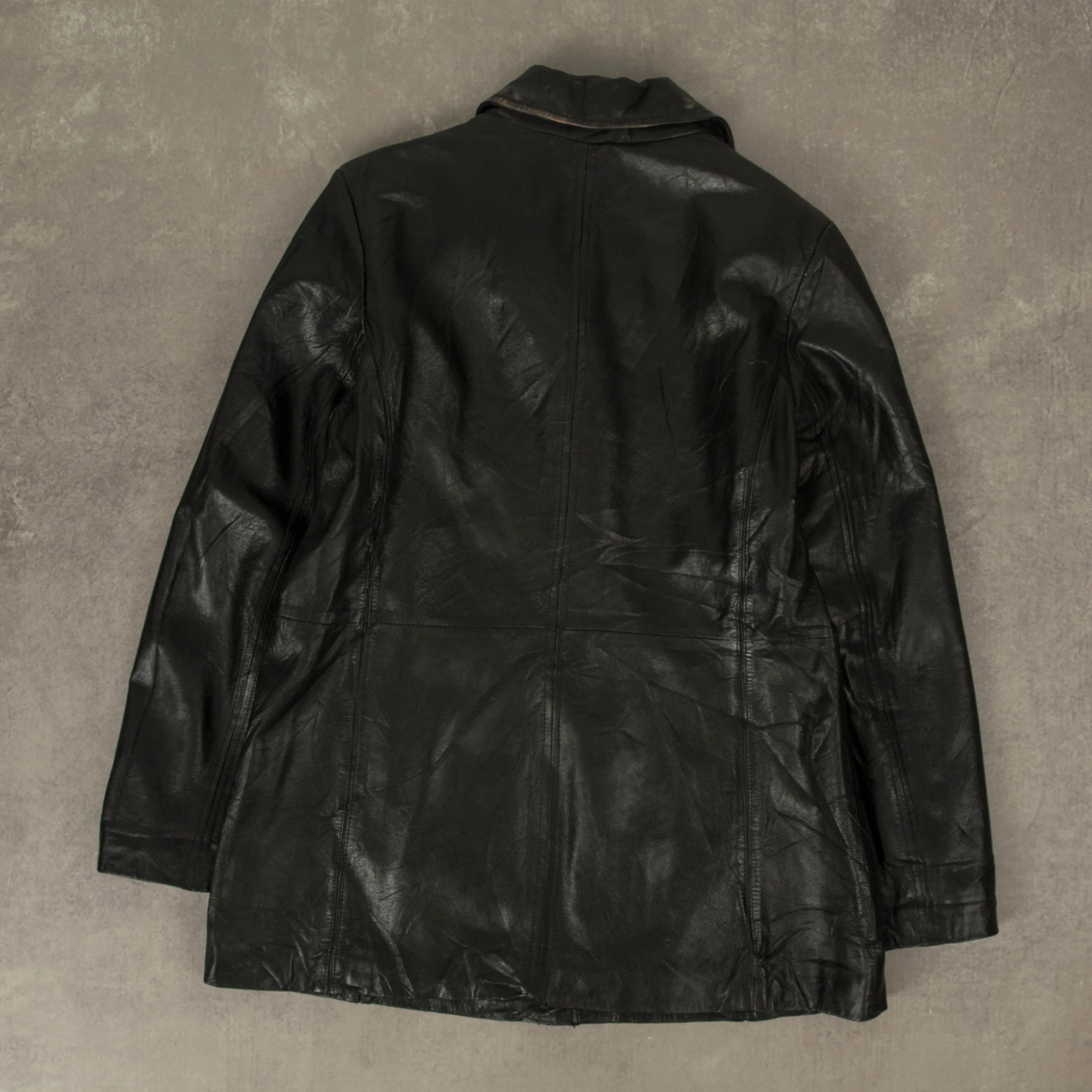 WOMEN'S VINTAGE Y2K LEATHER TRENCH COAT JACKET - LARGE