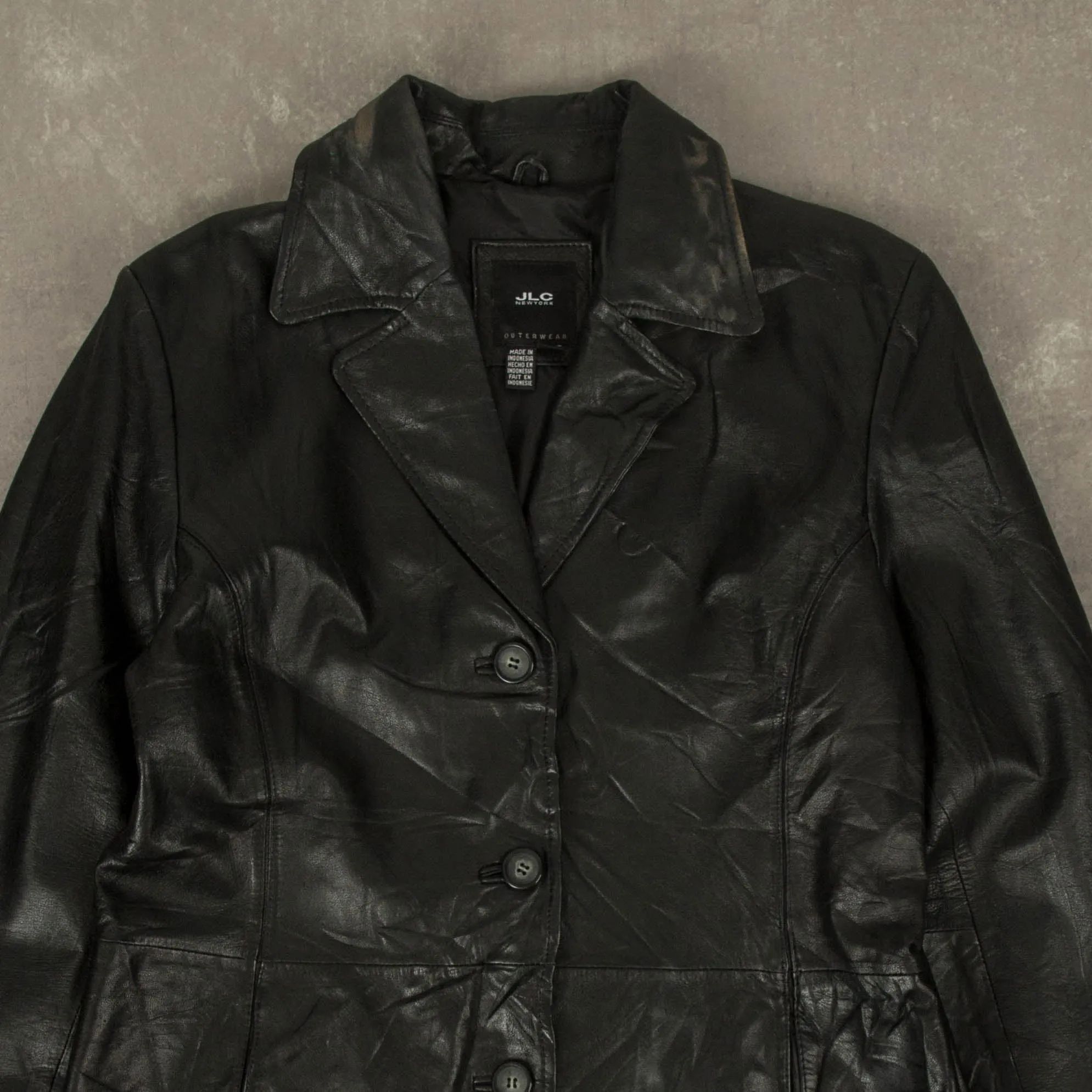 WOMEN'S VINTAGE Y2K LEATHER TRENCH COAT JACKET - LARGE