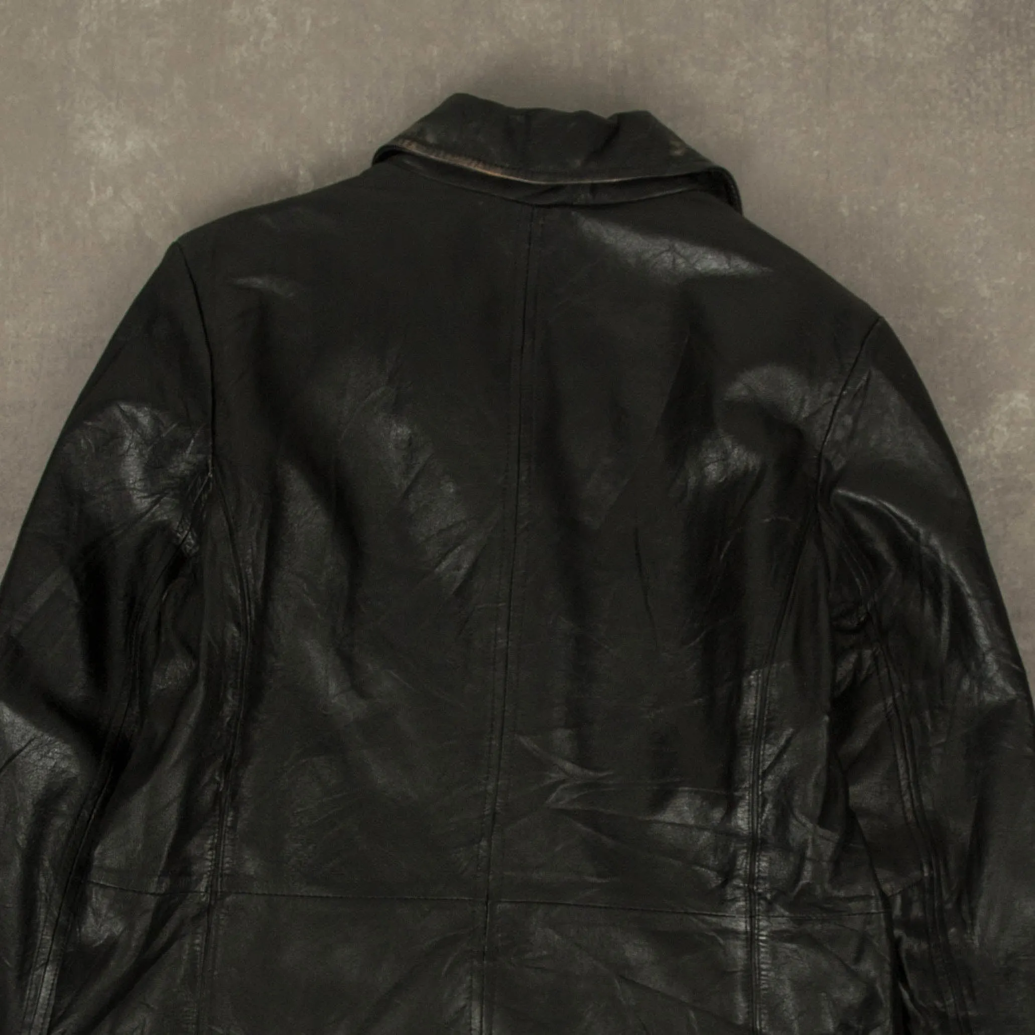 WOMEN'S VINTAGE Y2K LEATHER TRENCH COAT JACKET - LARGE